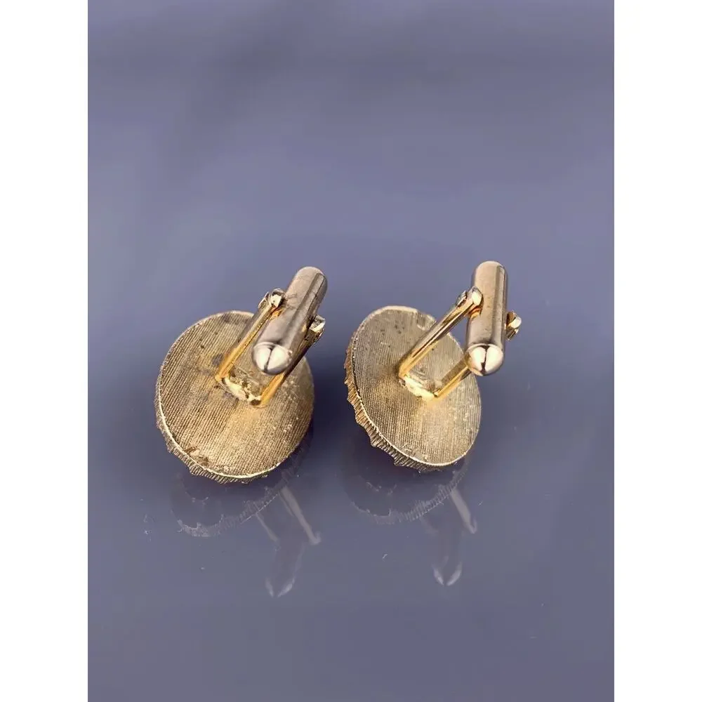 Orange Cabochon Cats Eye Cufflinks Gold Tone Mid Century Modernist Vintage
